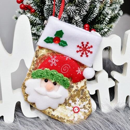 Christmas Stocking Decorative Socks Glittering Sequin Christmas Tree Ornament Xmas Tree Decoration Santa Elk Snowman