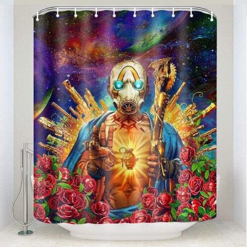 Rose Mutant Shower Curtain City War Game Indian Culture Rocket Blue Sky and White Cloud Building Weapon Fabric Bathroom Décor