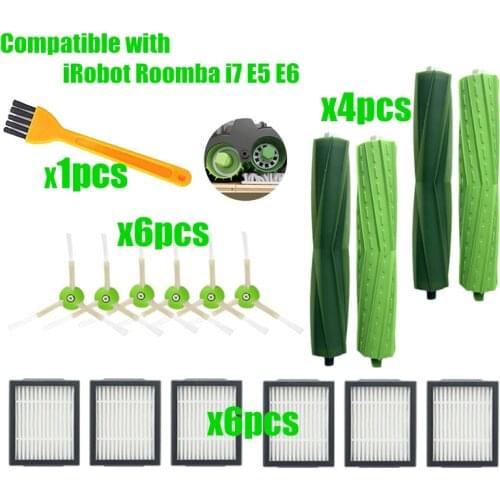 6*Hepa Filter+6*Side Brush+4*Brush Roll Replacement for iRobot Roomba i7 E5 E6 I Series Robot Vacuum Cleaner Spare Parts