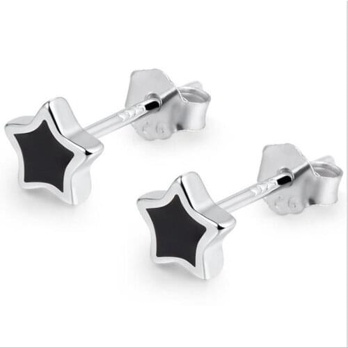 Everoyal Top Quality Glaze Black Star Stud Earrings For Men Jewelry Charm Heart Girls 925 Silver Earrings Male Boyfriend Gift