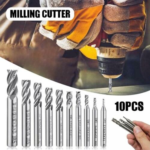 10pcs High Speed Steel Milling Cutter HSS 4 Flutes Straight Shank Square Nose End Milling Cutters Hand Tools Woodworking Tools