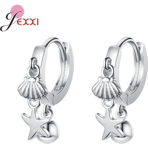New 925 Sterling Silver Stars Cameo Shell Pendientes Hoop Earrings for Women Brincos Hoop Round French Jewelry Kolczyki Earing