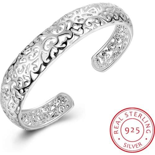 2020 new korean fashion ethinc hollow flowers bangles for women 925 sterling sliver love indian jewelry luxury brand