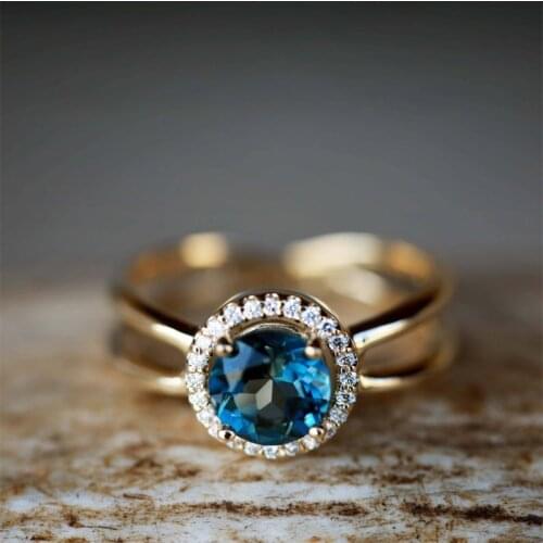 Royal Blue Crystal Gold Classical Cubic Wedding Rings For Women Female Elegant Oval Zircon Engagement ring Simple gift Jewelry