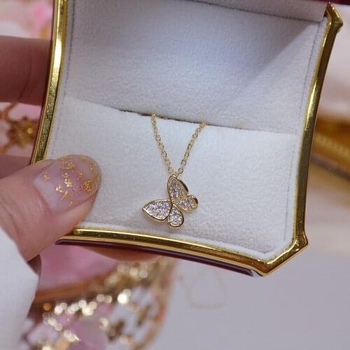 14K Gold Plated Micro Zircon Small Butterfly Pendant Necklace For Women Exquisite Clavicle Chain Necklace Temperament Jewelry