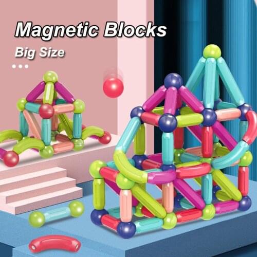 128-15Pcs Big Size Magnetic Stick Building Blocks game magnets constructor Set for Kids Magnetic Toy Bricks Educational