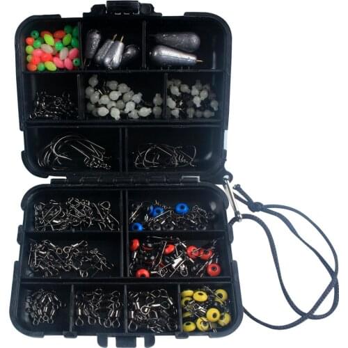 177Pcs/Set Fishing Hooks Tackle Accessories Kit Including Jig Hooks Bullet Bass Casting Sinker Weights Fishing Tackle Box Set