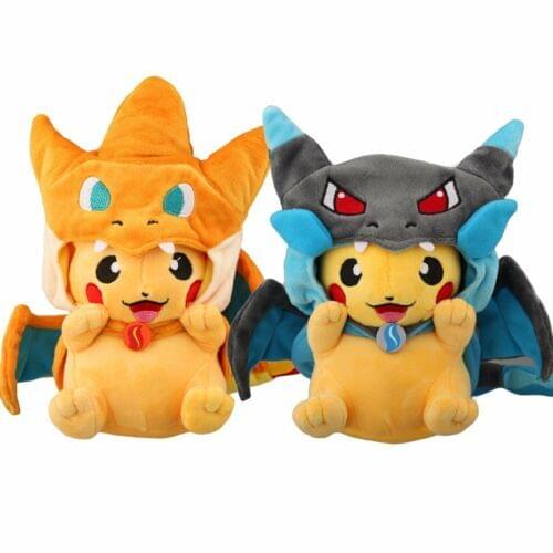 2pcs 20cm Pikachus Cosplay Mega Charizard Yellow Stuffed Animal Dolls Children Toys kids As Gift