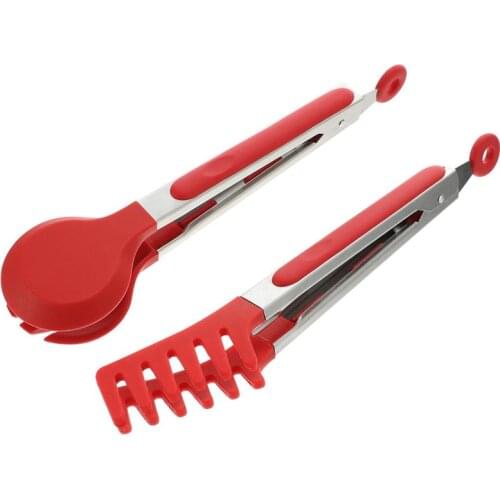 2pcs Silicone Food Tong Non-Slip Pasta Steak Clamp Cooking Barbecue Clip Salad Bread Serving Tong Kitchen Accessories