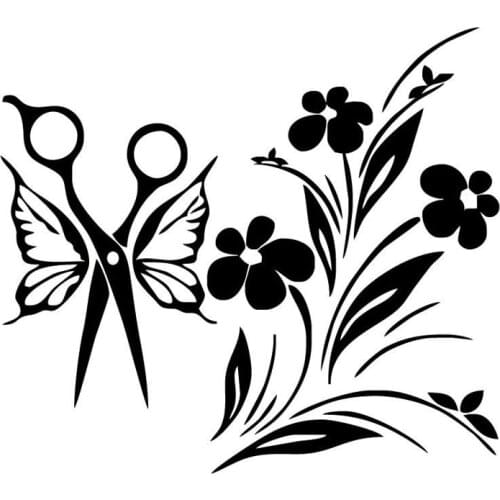 22.8*20.4CM Car Sticker With Scissors For Barber Shop Stylish Motorcycle Vinyl Decals Black/Silver C7-1767
