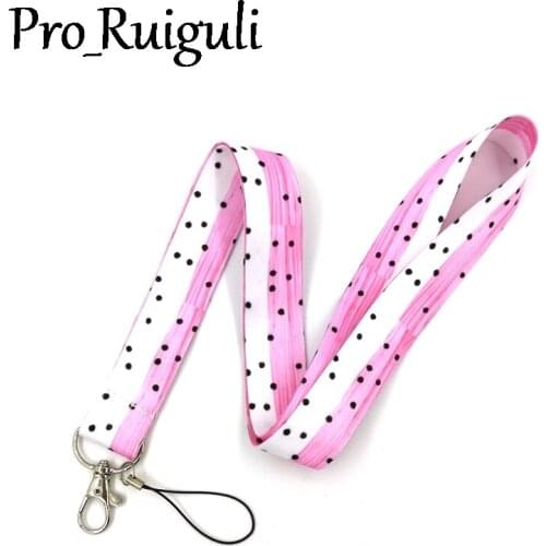 30pcs Pink Wave point Keychain Lanyards Id Badge Holder ID Card Pass Gym Mobile Phone Badge Holder Key Strap webbings ribbons