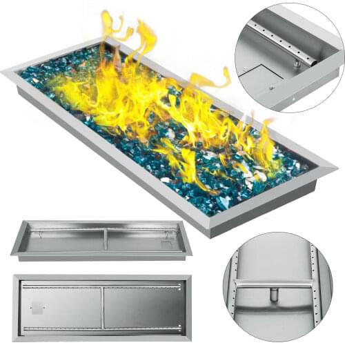 31.5x12 Inch Stainless Steel Rectangular Fire Pit Pan and Burner Double Burner Drop-in Fire Pit Pan 90K BTU Fire Pit Burner Pan