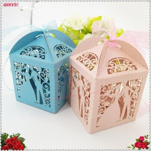 50pc Bride and Groom Candy Boxes Wedding Gift Angel Gift Box for Baby Shower Birthday Christening Easter Decoration 6ZSH117