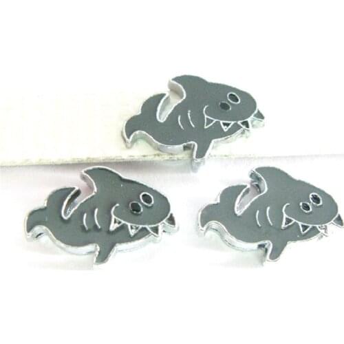 8mm Hole Cute Grey Fish Slide Charms Beads DIY Accessories Handmade Jewelry For 8mm Bracelets Key Chains Pet Collar