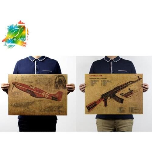 AK47 P-51 Vintage Style Paper Poster Retro in Wall Stickers Home Decoration Art paper poster JY-030