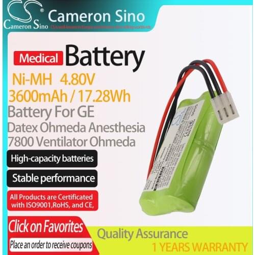 CameronSino Battery for GE Datex Ohmeda Anesthesia 7800 Ventilator fits Ohmeda B10788 Medical Replacement battery 3600mAh 4.80V