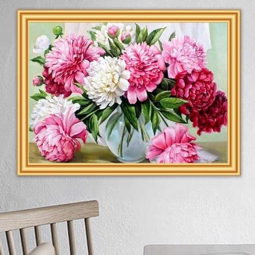 5D DIY Full Diamond Painting floral Rose Cross Stitch Embroidery Diamond Mosaic Pink Flower vase Picture of Rhinestones Gift