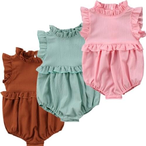 Citgeett sUMMER Newborn Baby Girls Sleeveless Solid Jumpsuit Bodysuit Clothes Outfits Cute Summer Clothing