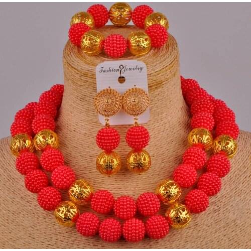Lovely red nigerian wedding jewelry sets for women costume necklace african set simulated pearl ZZ28