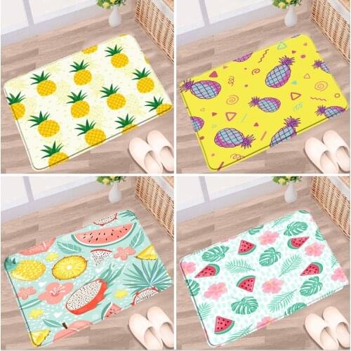 Tropical Fruit Bathroom Mat Pineapple Watermelon Lemon Flower Green Plant Leaf Monstera Non-slip Rug Bath Kitchen Doorway Carpet
