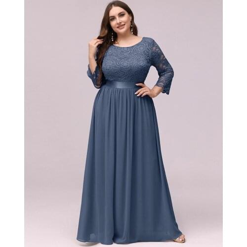 Plus Size Lace Bridesmaid Dresses Dusty Navy With Long Lace Sleeve O Neck Fabric is Low Stretch For Bosom Friend Wedding 8XLRobe