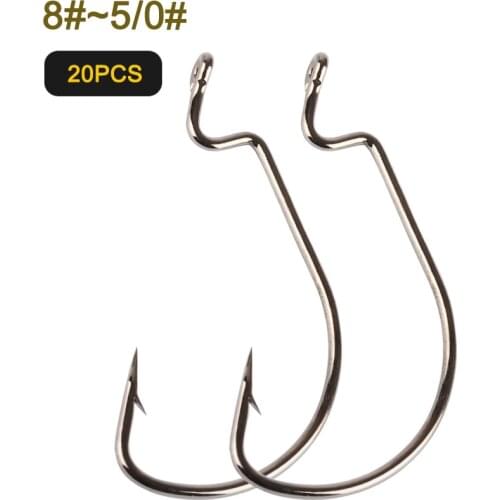 20pcs/lot High Carbon Steel Offset Hook Karpervissen Fishhooks Lure Softjerk 8#~-5/0 Anzuelos Pesca Jig Hooks Fishing Tackle