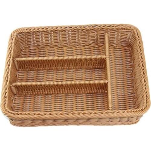 Kitchen Drawer Organizer Cutlery Storage Basket 4 Compartments Kitchen Forks Knifes Rattan Storage Tray