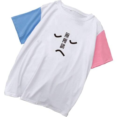 Summer Funny Letter Print T-shirt Harajuku Ulzzang Tumblr T Shirt Women Kawaii Color Block Patchwork Cotton Tee Shirt Femme Tops