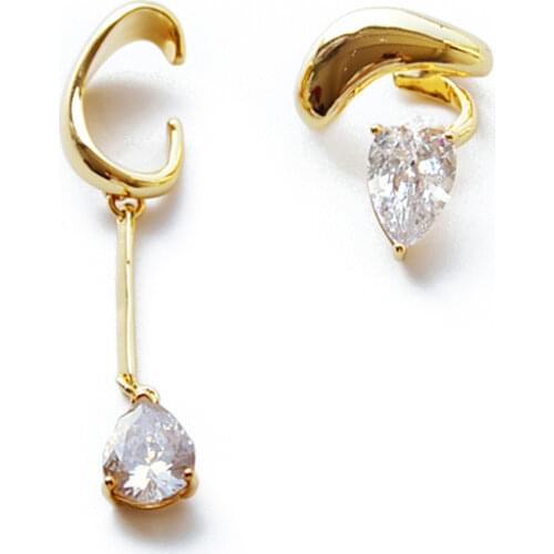 LONDANY Water drop earrings without pierced female French long temperament painless inlaid rhinestone BLING asymmetric earrings