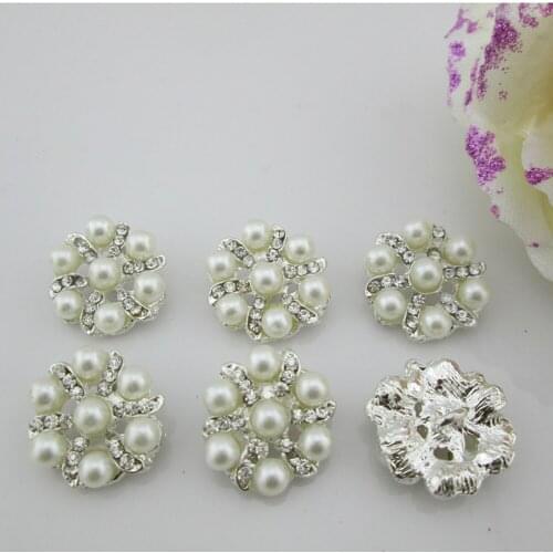 BT284 20mm)5pcs rhinestone metal ivory pearl hair flower center scrapbooking button