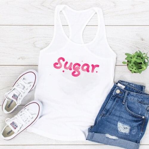 Cute sugar Print Women Tank Tops Sleevelees 0-neck Funny Tops Woman Clothes Casual Fashion Femme Vest gym tank top women