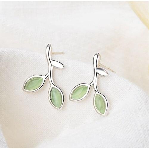 SHQIYAYI Fashion Women 925 Silver Stud Earrings Wedding Party Jewelry Green Korean Casual Accessories 598