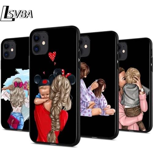 Fashion Super Baby Mom For Apple iPhone 12 Pro Max Mini 11 Pro XS Max X XR 6S 6 7 8 Plus 5S Bright Black Phone Case