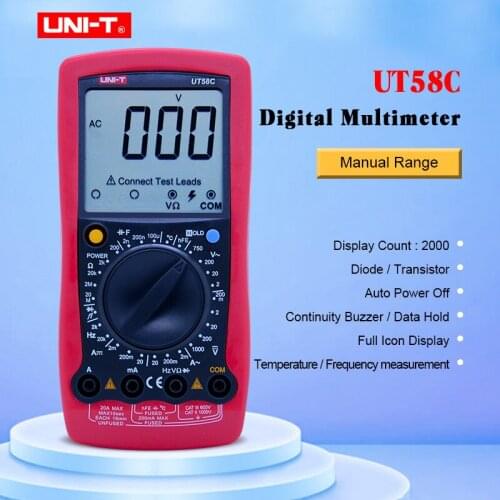 UNI-T UT58C Digital Multimeters AC/DC Voltmeter Ammeter Temperature Capacitance Frequency Tester Mulimetro