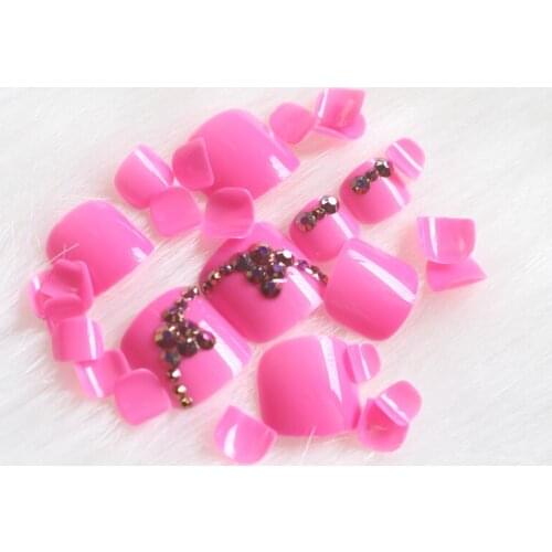 24pcs New High-grade High quality fashion full drill handmade round toe fake nail rose