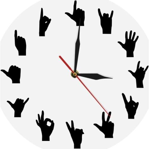 Silhouette Hand Showing Symbols Wall Clock Creative Art Wall Decor Acrylic 12" Silent Quartz Time Clock Modern Home Decor