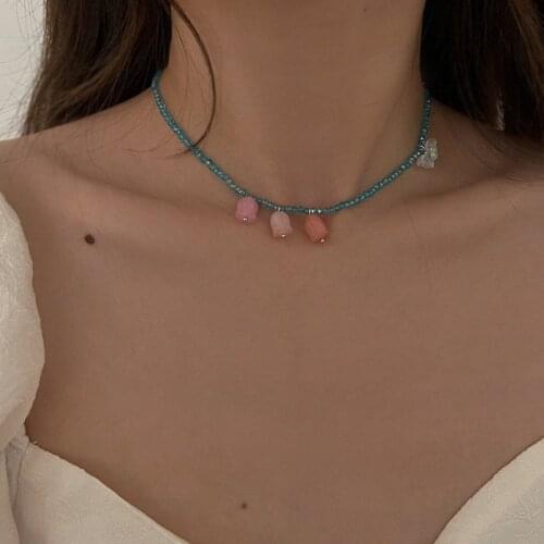 2021 New Elegant Vintage Crystal Bead Choker Necklace for Women Girls French Style Graceful Flower Clavicle Necklace Jewelry