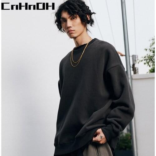 CnHnOH New Arrival Autumn And Winter New Oversize Plus Velvet Thick Solid Color Loose Shoulder Round Neck Men Hoodies 9865