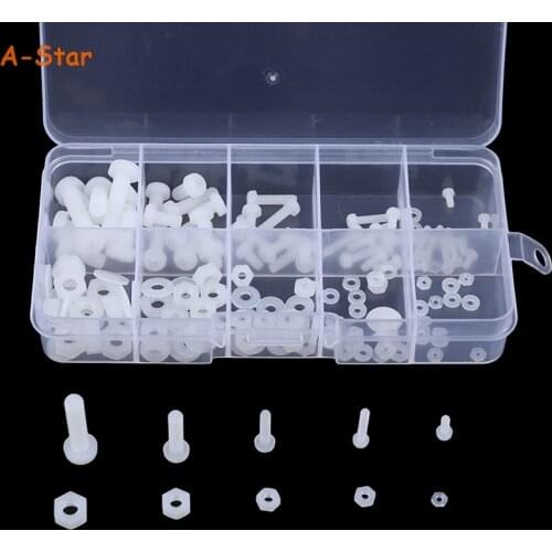 New High Quality 150Pcs M2 M2.5 M3 M4 M5 White Nylon Hex Screw Bolt Nut Washer Assortment Kit 1set