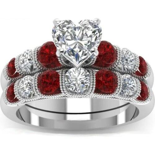 Top Quality Red CZ Zircon Ring Set for Women 925 Sterling Silver Jewelry Heart Crystal Engagement Promise Rings Sets New