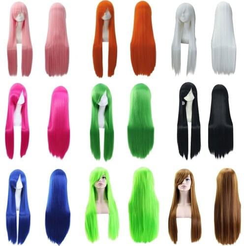 JOY&BEAUTY 100Cm Long Staight Cosplay Wig Heat Resistant Synthetic Hair Anime Party wigs 36 color Colourful +Free wig hair net