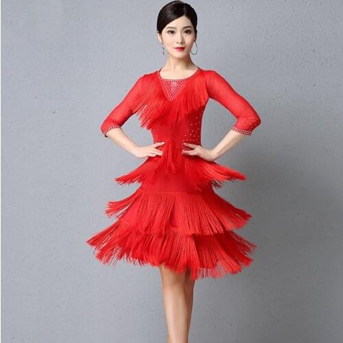 Latin Dance Competition Dress Professional Rumba Practice Clothes Female Sexy Fringe Clothes Tango Samba Dancing Outfit DQL2825