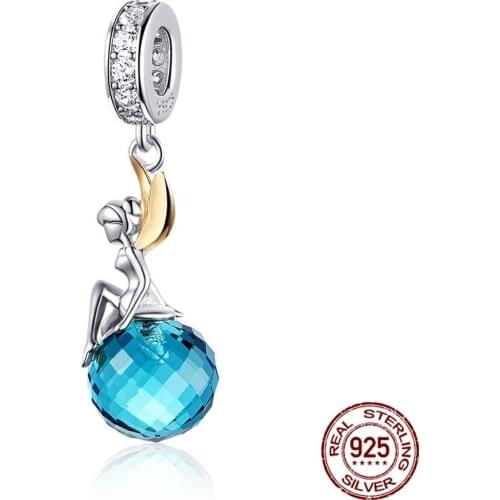 New Sterling Silver 925 Elf Planet Blue Zircon Pendant Charms fit Sterling Silver Necklace & Bracelet Jewelry DIY Gift