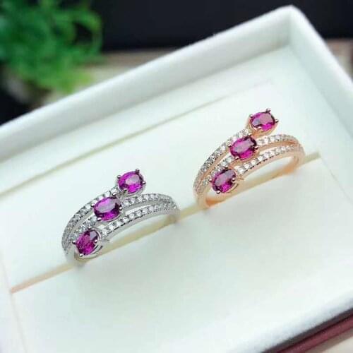 Natural gemstone Pakistan natural Garnet Ring 925 silver 3x4mm