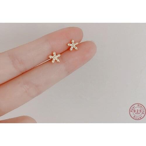 925 Sterling Silver Pavé Crystal Small Flower Earrings Women Exquisite Fashion Student Girlfriends Jewelry Girlfriend Gift