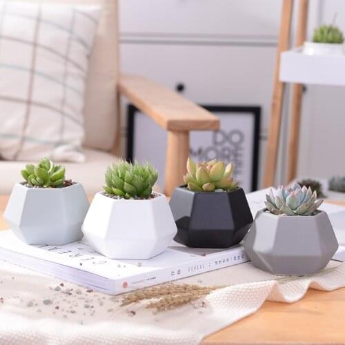 Hexagon Ceramic Planters Set - 4pcs Matt Porcelain Flowerpot Mini Geometric Succulent Plant Pots Flower Pot Bonsai Planters