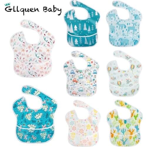 Waterproof Baby Bibs 100% Polyester TPU Coating Feeding Cloth Bibs Washable Jninth Baby Bibs With Food Catcher for Babies Towel
