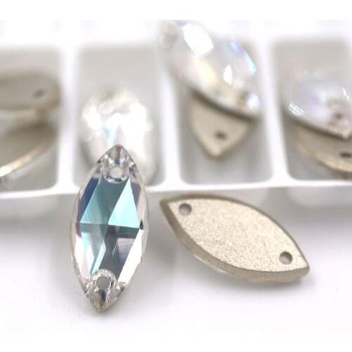 New 7x15mm Leaf shape sew on rhinestones Crystal moonlight flatback glass rhinestones for diy Wdding dress/clothing accessories