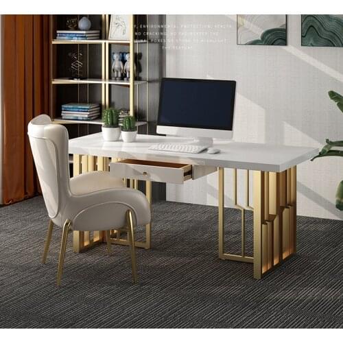 Light luxury modern desk solid wood iron computer desk northern Europe simple study desk household desk chair combination