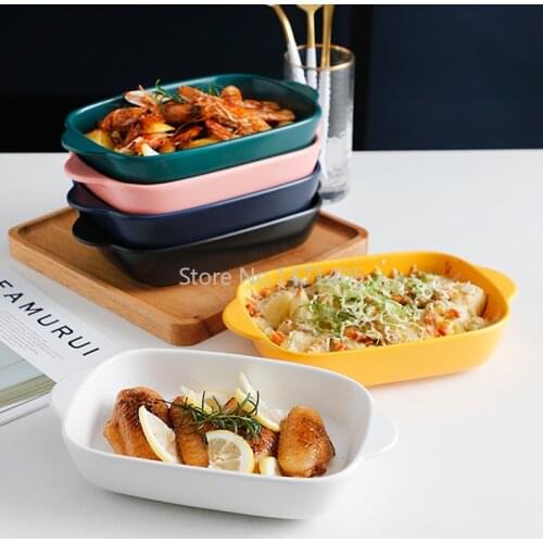 Cheese Baked Rice Plate Creative Binaural Ceramic Plate Household Baking Plate Western Food Plate Oven Tableware Creative Plate